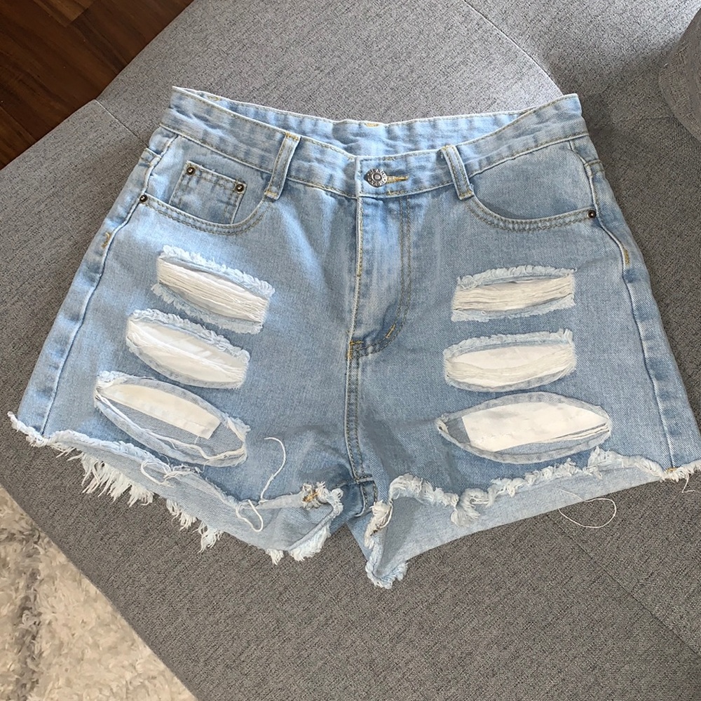 Denim high waisted ripped shorts